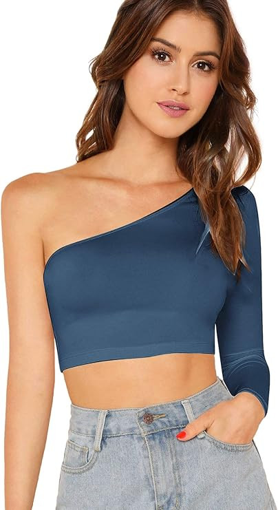 Floerns Women's One Shoulder Long Sleeve Tee Shirt Crop Tops | Amazon (CA)