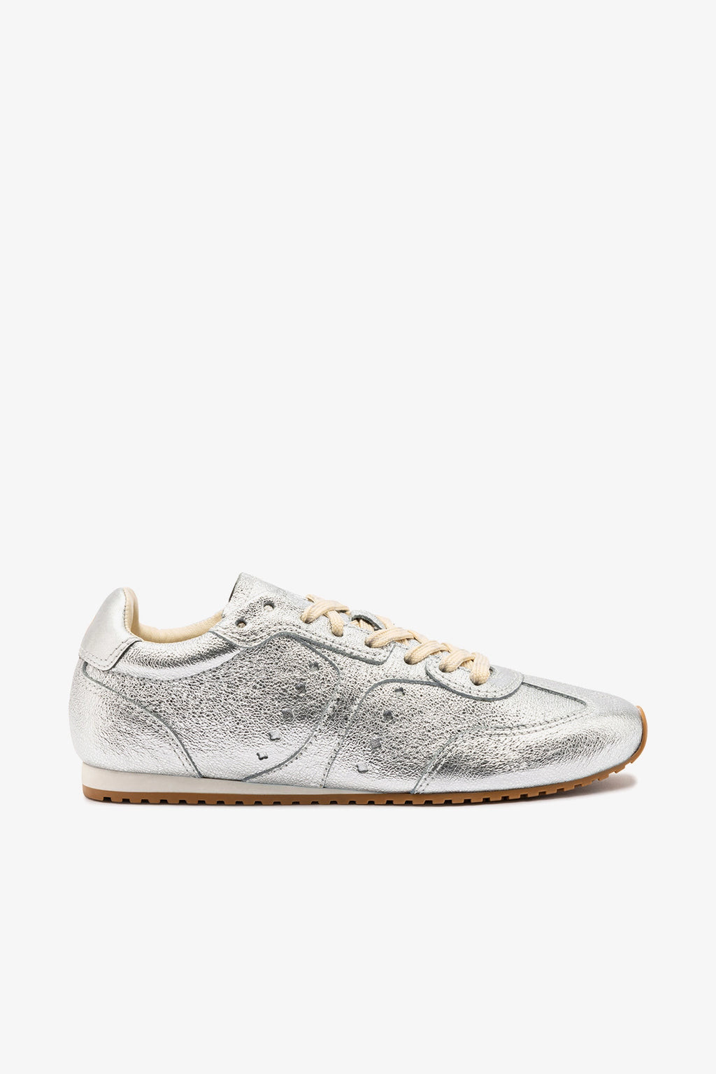 Stella Sneaker In Silver Metallic Leather | Larroude