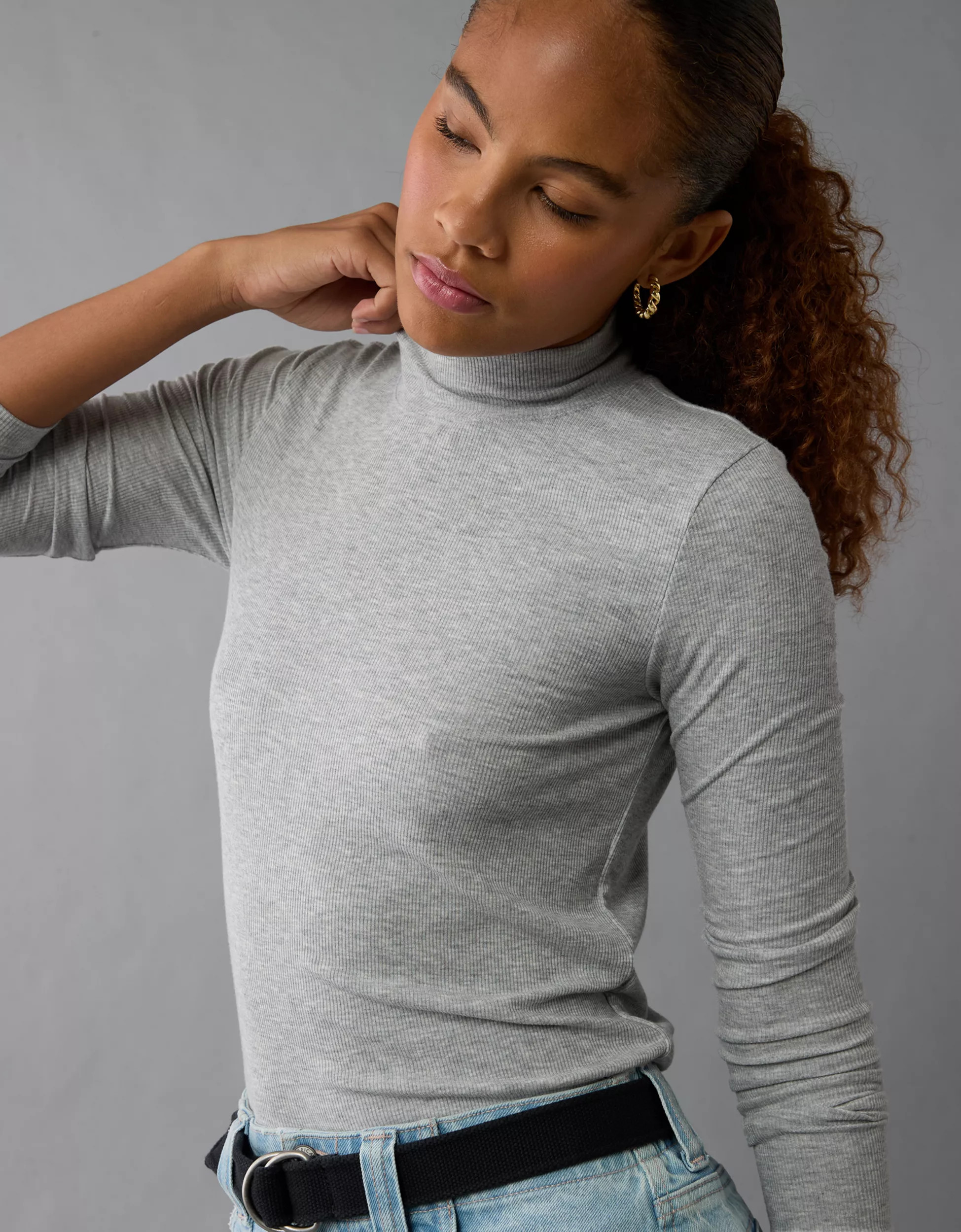 AE Soft & Sexy Long-Sleeve Mock Neck T-Shirt | American Eagle Outfitters (US & CA)