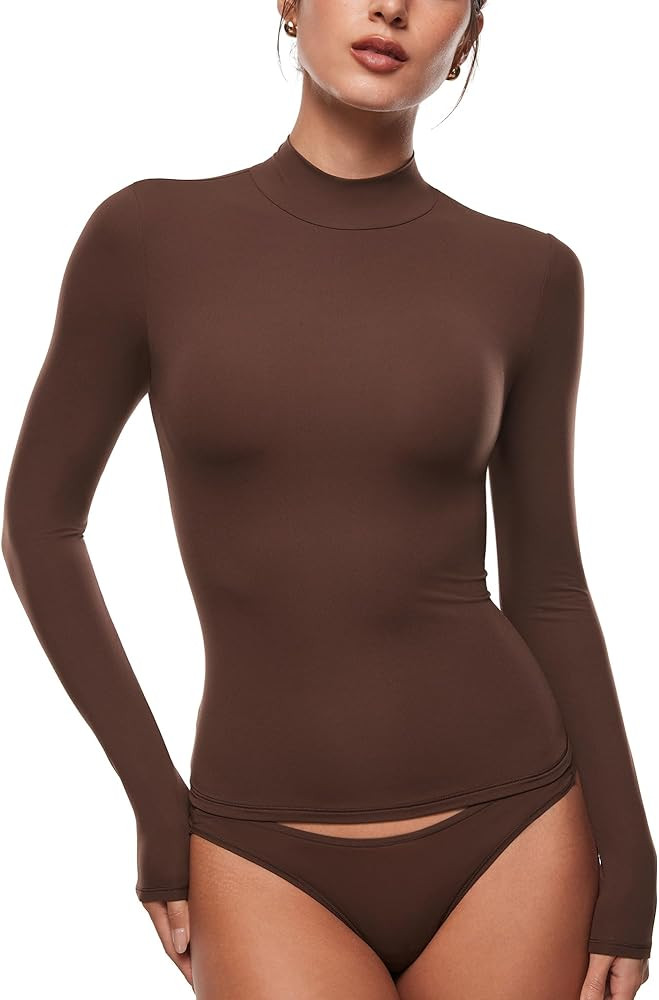 INLYRIC Women's Inbarely Soft Mock Turtleneck Double Lined Long Sleeve Tops Going Out Slim Fitted... | Amazon (US)