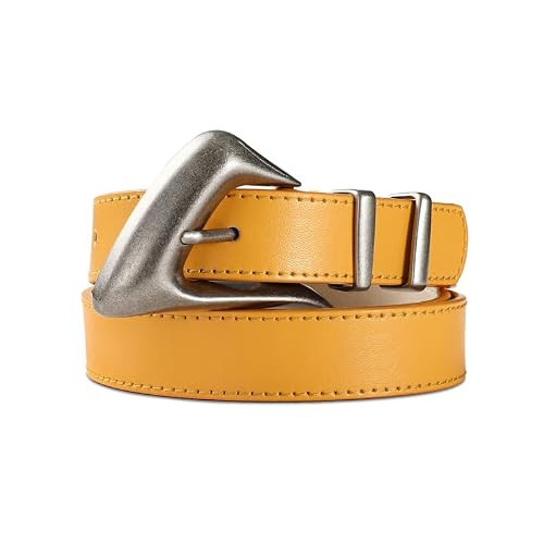 RISANTRY Women's Yellow Belt Trend Belt with Gold Buckle Fashion Leather Waist Belt for Jeans Pants | Amazon (US)