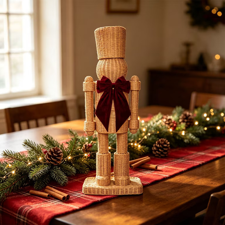 Oversized Nutcracker, 12" Holiday Nutcracker Figurine, Halloween Wicker Texture Resin Velvet Bow ... | Walmart (US)