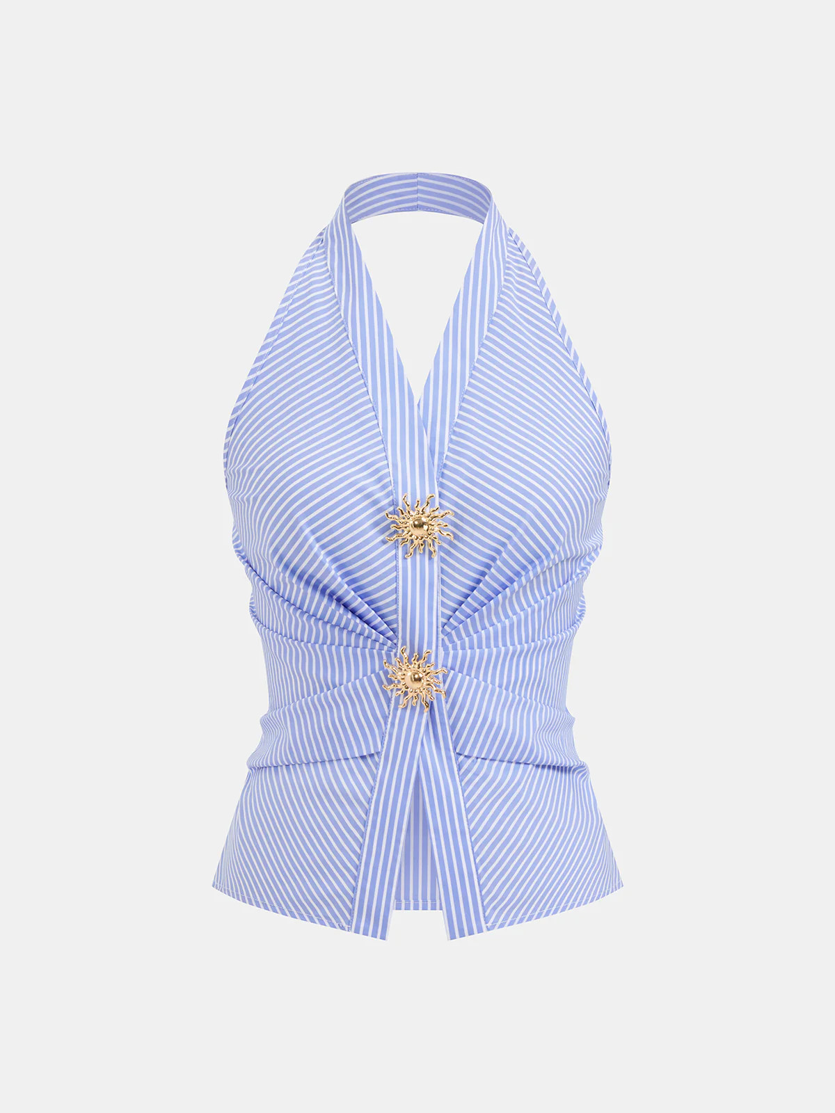 Cotton Blend Striped Halter Top | Commense