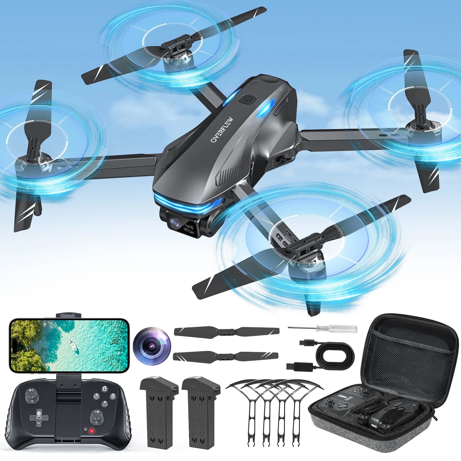 LOHEER Drone with Camera for Adults and Kids, 1080P FPV Drone with Optical Flow Positioning, Grey | Walmart (US)