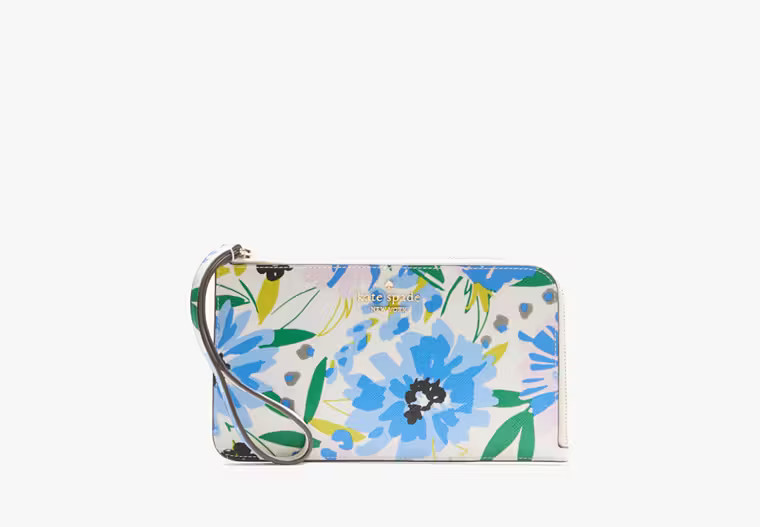 Kate Spade Lucy Floral Medium L-Zip Wristlet, Cream | Kate Spade Outlet