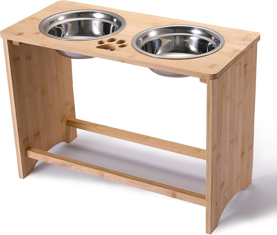 MRECHIR Large 15" Tall Bamboo Elevated Dog & Pet Feeder- Double Bowl Raised Food & Water Stand | Amazon (US)
