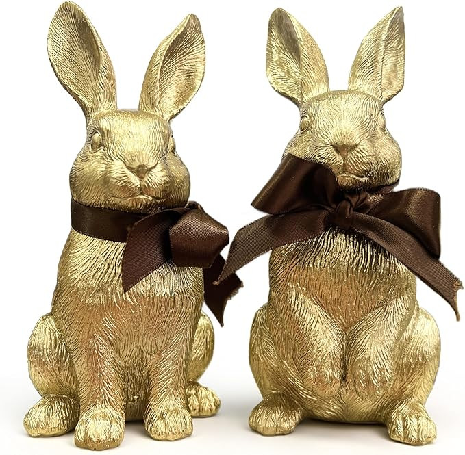 Gold Bunny Easter Decor Set of 2 – Elegant Easter Bunny Figurines with Textured Fur Detail, Res... | Amazon (US)