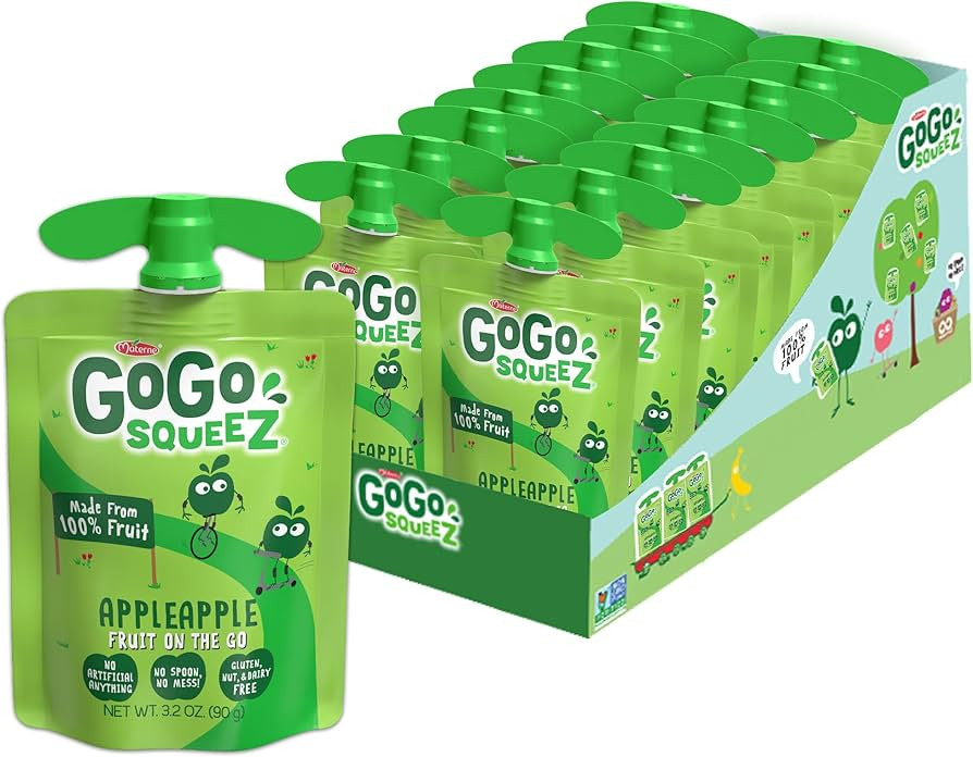 GoGo squeeZ Applesauce and Fruit Puree, Apple Apple, 3.2 oz (Pack of 18), Unsweetened Fruit Snack... | Amazon (US)