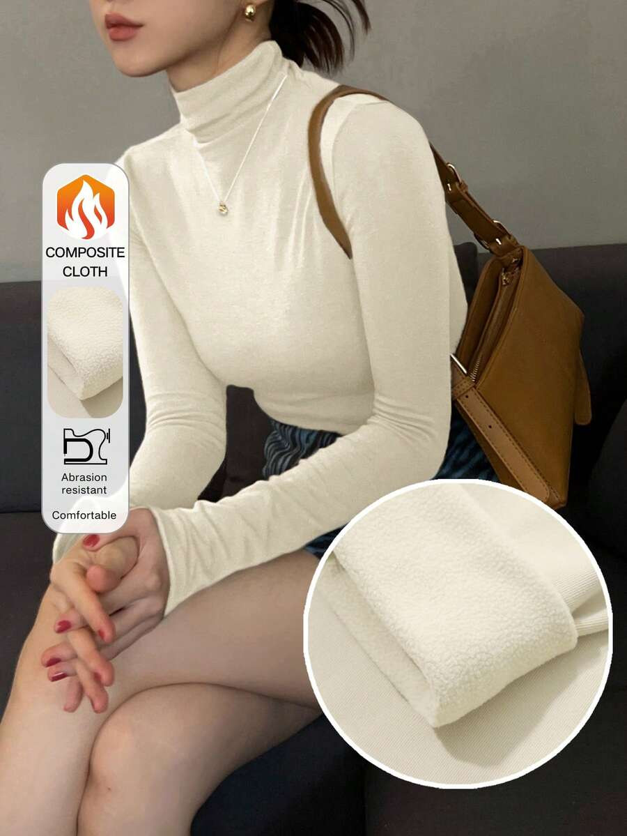 DAZY Women's Tight Fitted Thermal Lined Turtleneck T-Shirt | SHEIN