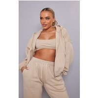 Stone Oversized Sweat Zip Up Hoodie | PrettyLittleThing CAN