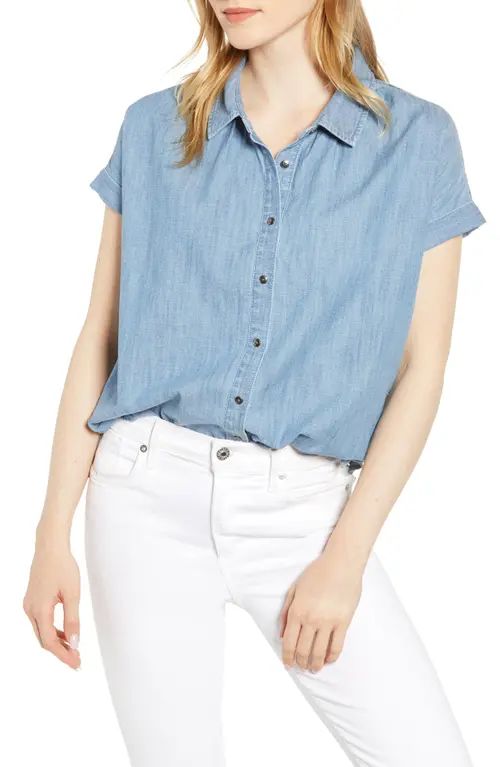 caslon(r) Chambray Camp Shirt in Light Chambray at Nordstrom, Size X-Large | Nordstrom
