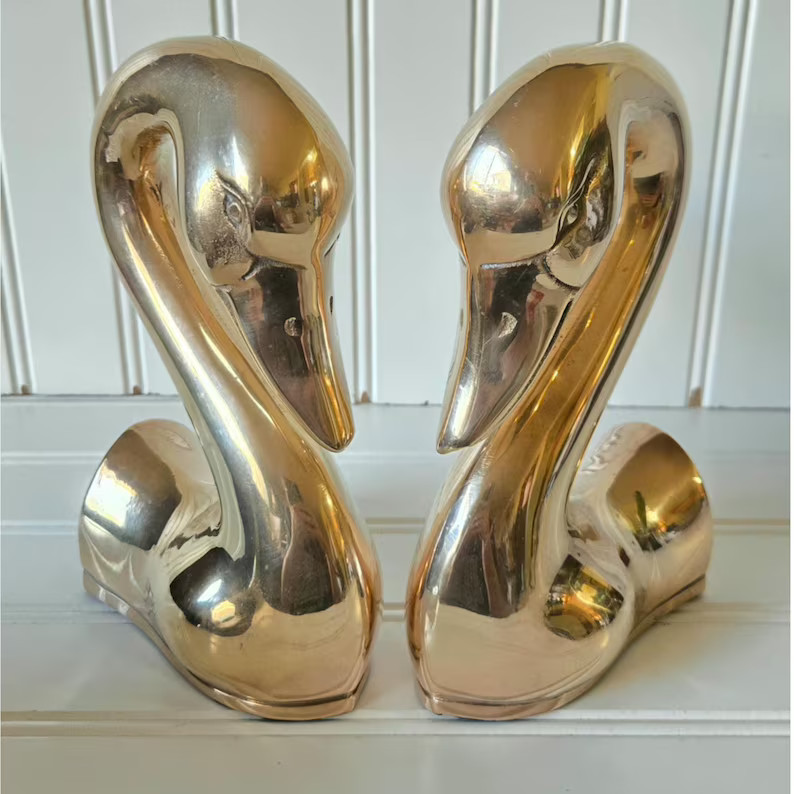 Vintage Brass Swan Head Book Ends Figurines Mid Century Modern Decor Bird Duck Goose Korean Pair ... | Etsy (US)