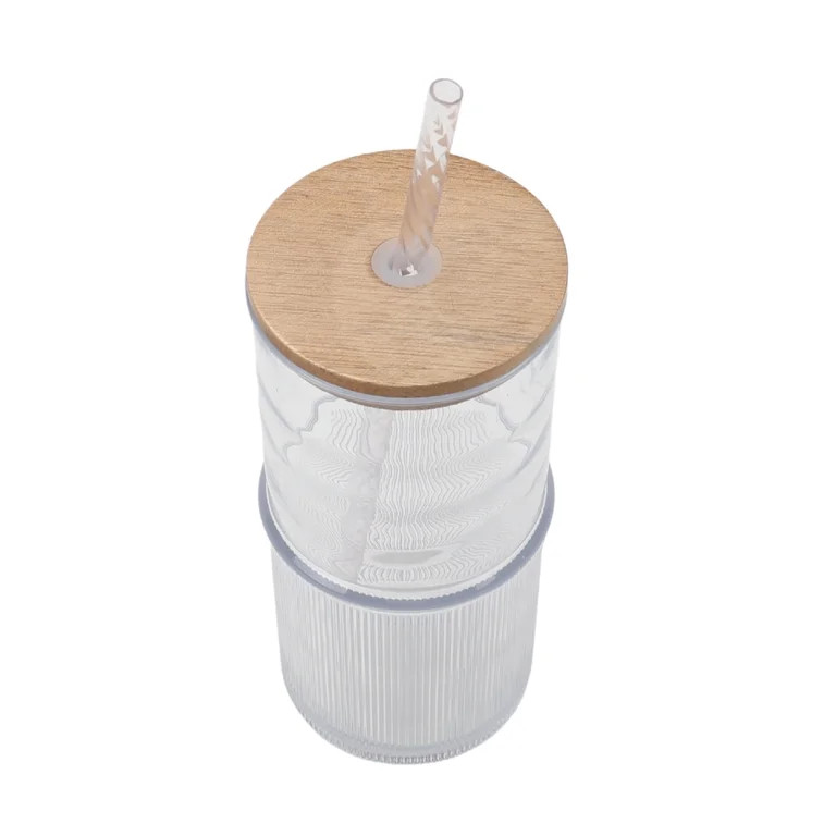 Better Homes and Gardens 22-Ounce Clear Ribbed Tritan Tumbler with Straw and Acacia Wood Lid | Walmart (US)