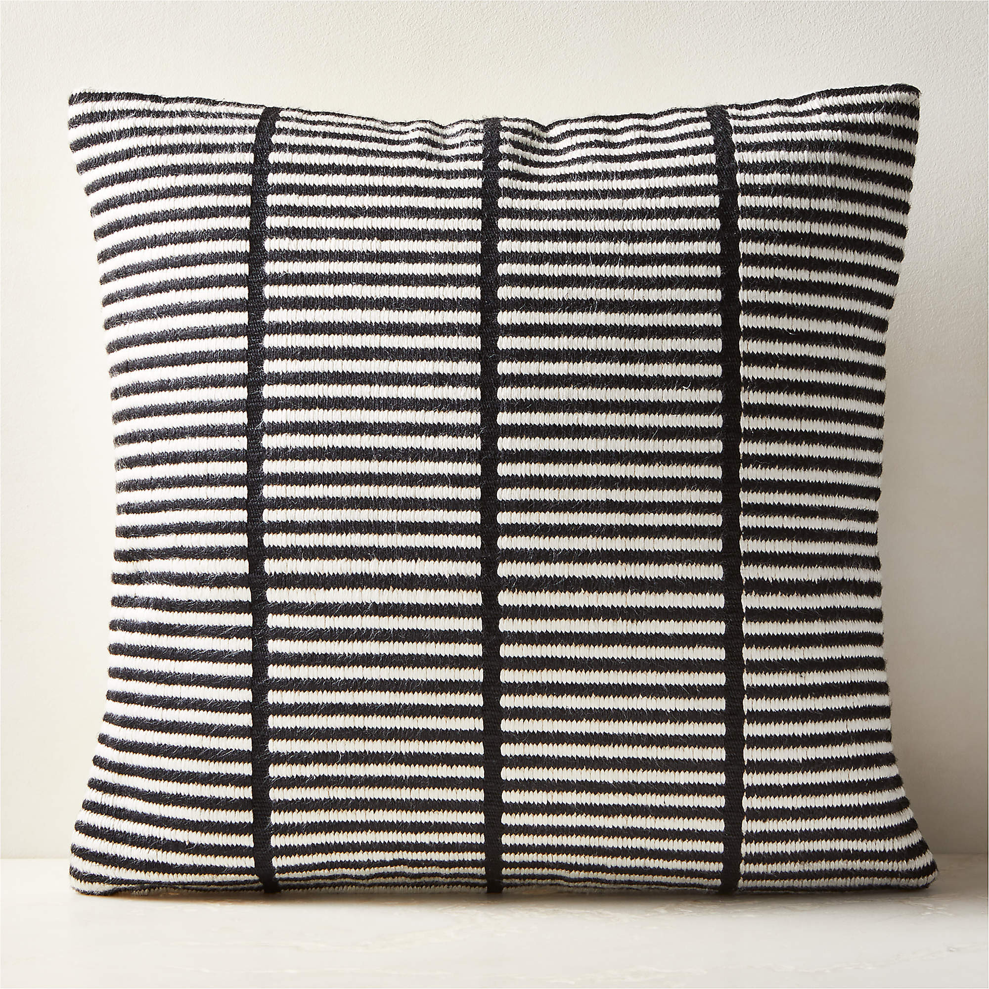 Stria Black and White Woven Silk Throw Pillow Cover 23''x23" by Ackerman + Reviews | CB2 | CB2