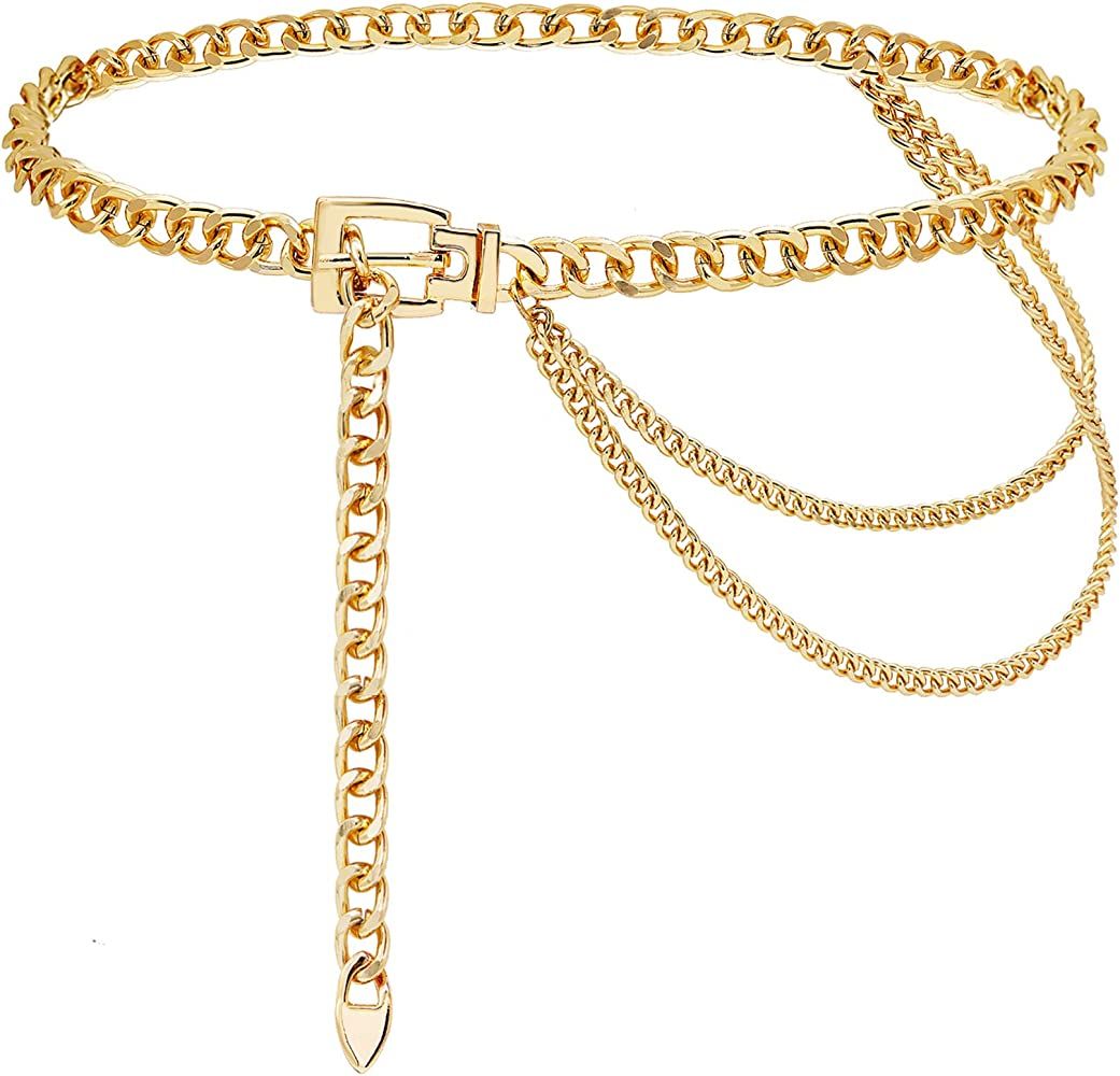 Suyi Chain Belt for Women Girls Gold Metal Waist Chain Multilayer Chunky Chain Belts for Dress | Amazon (US)