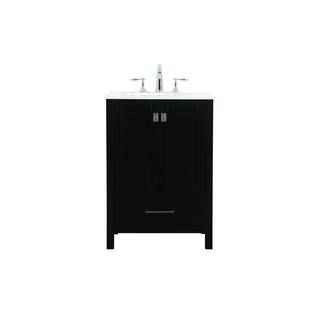 Timeless Home 24 in. W Single Bath Vanity in Black with Quartz Vanity Top in Calacatta with White... | The Home Depot