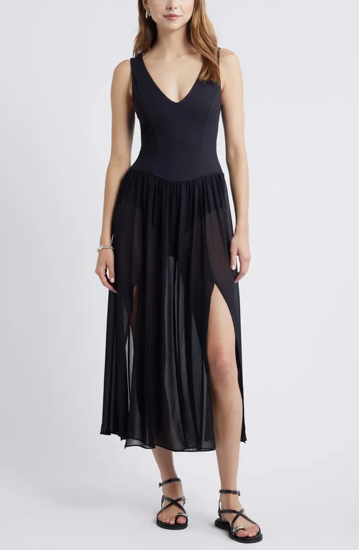 Open Edit Mixed Media Side Slit Tank Dress | Nordstrom | Nordstrom