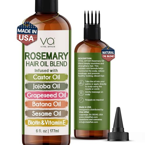 VITAL AFFAIR Blend Of Pure Rosemary Oil For Hair Growth With Castor, Batana, Jojoba Oil-Infused With Biotin & Vitamin E-Blend of Effective Hair Oils for Hair Growth-Strengthening Treatment 6 Fl Oz | Amazon (US)