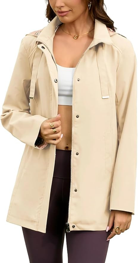 Womens Long Hooded Rain Jacket Waterproof Outdoor Hiking Raincoat Windbreaker Lightweight Trench ... | Amazon (US)
