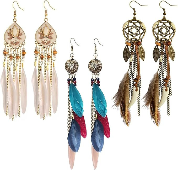 Pendiente retro,Pendientes pluma,Pendiente colgante,Pendientes de plumas para mujer Pendientes de... | Amazon (ES)