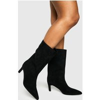 boohoo Women's Faux Suede Calf High Mid Heel Stiletto Boots in Black | Size: 5 | Boohoo.com (UK & IE)