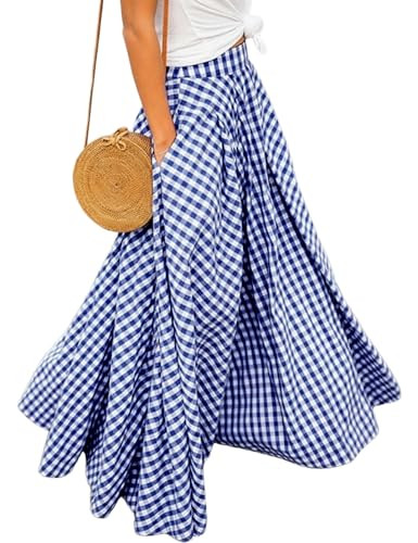 Mansy Women's Plaid Gingham Maxi Skirt High Waist A Line Pleated Flared Summer Casual Swing Long ... | Amazon (US)