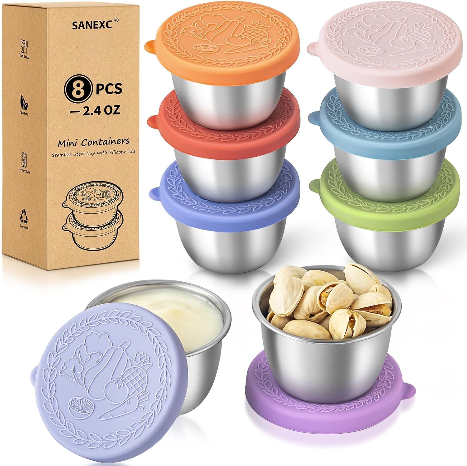 8 Pack - 2.4 Oz Small Salad Dressing Containers To Go, Sauce Cups with Lids | Amazon (US)