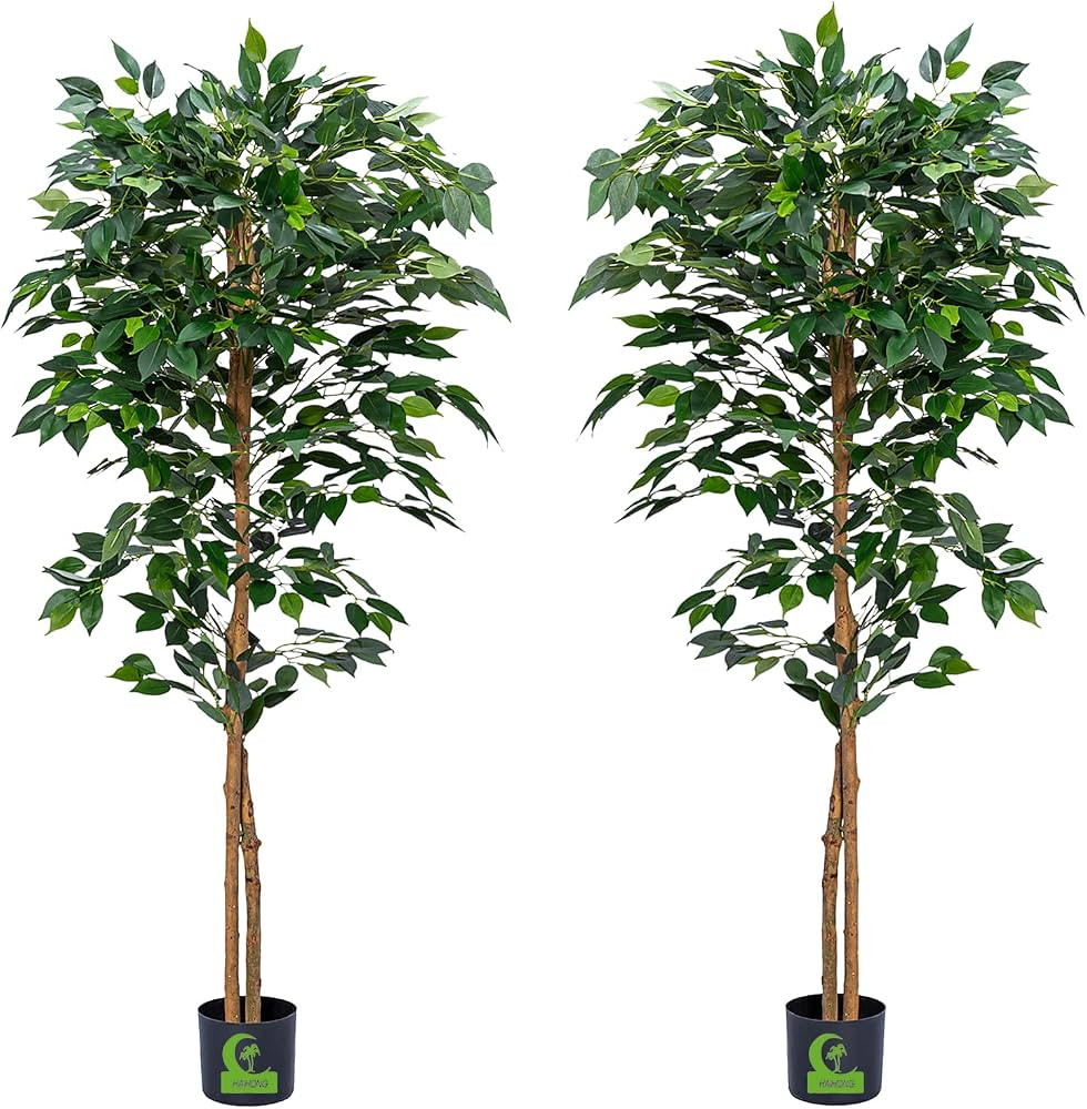 HAIHONG 2Packs 5FT Ficus Trees Artificial with Realistic Leaves and Natural Trunk, Faux Ficus Tre... | Amazon (US)