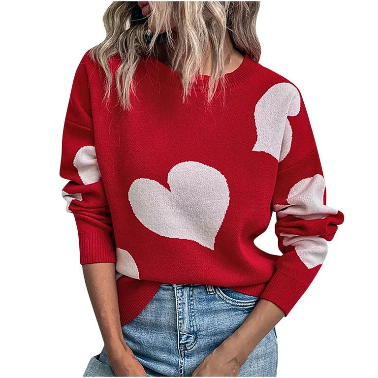 Sweet Heart Graphic Womens Sweaters Valentine Long Sleeve Pullover Sweater Shirt Loose Crewneck S... | Walmart (US)