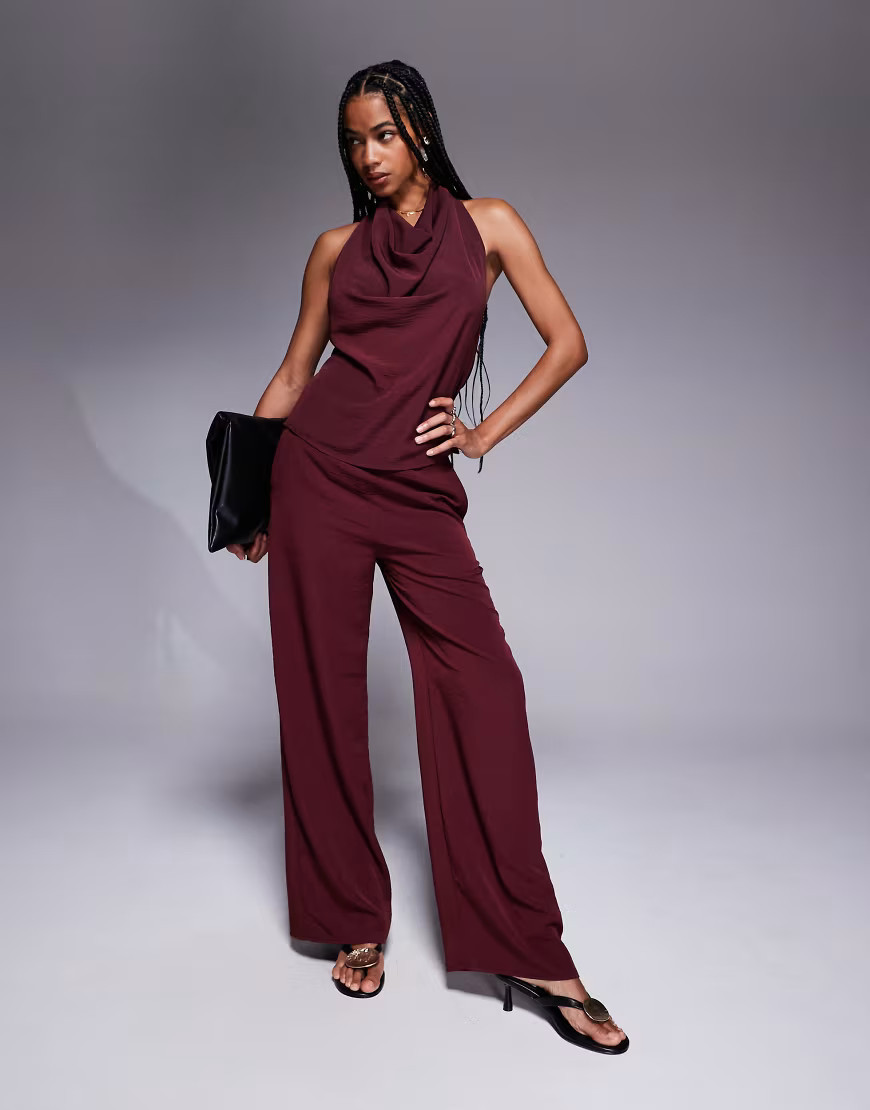 ASOS DESIGN wide leg pants in burgundy - part of a set-Red | ASOS (Global)