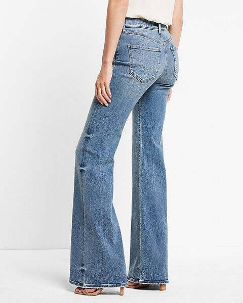 Mid Rise Medium Wash Horse Bit 70s Flare Jeans | Express