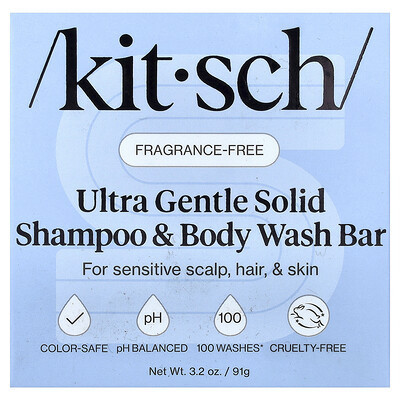 Kitsch, Ultra Gentle Solid Shampoo & Body Wash Bar, Fragrance-Free, 3.2 oz (91 g) | iHerb