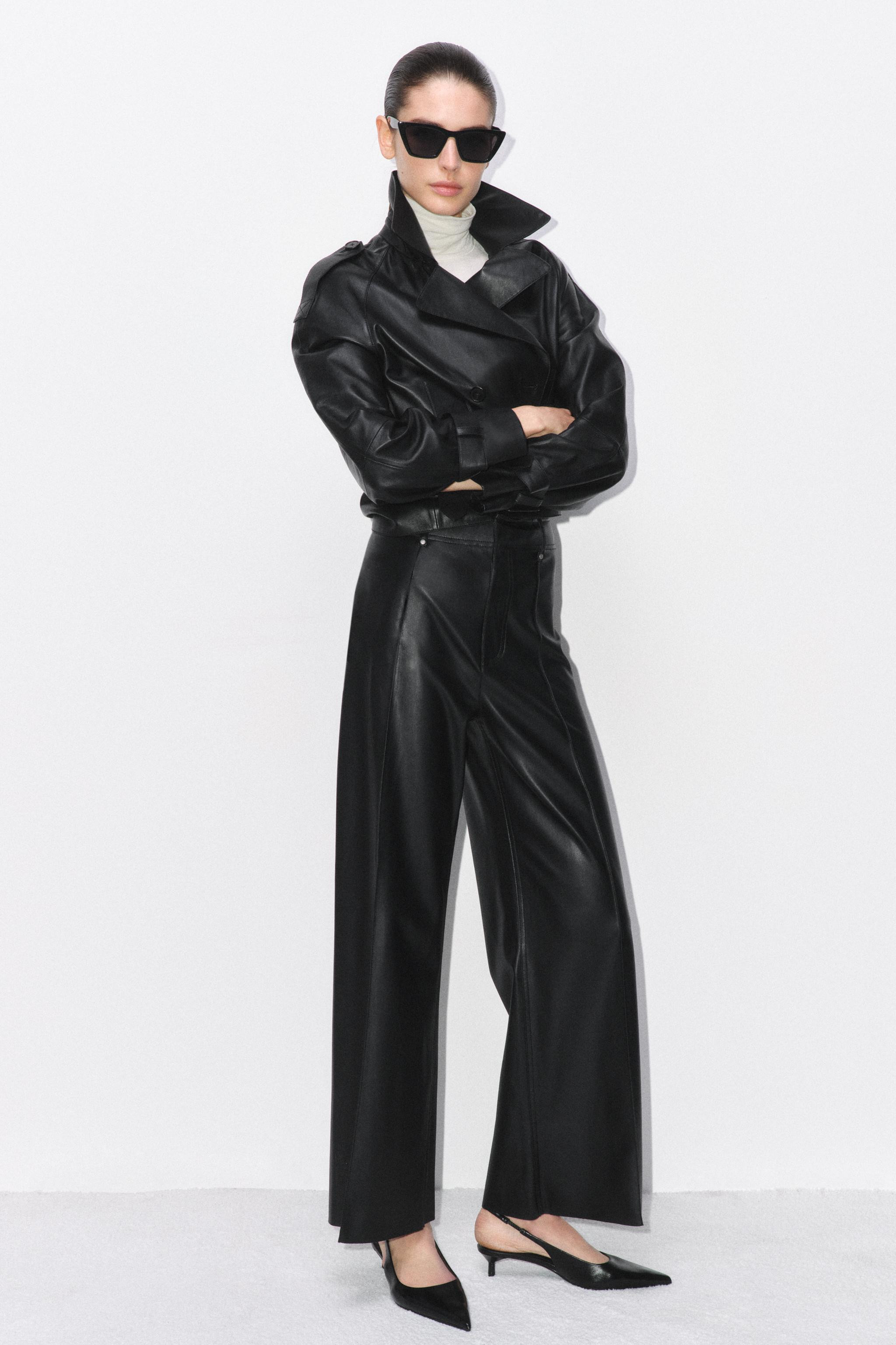 ZW COLLECTION FAUX LEATHER TAILORED WIDE LEG PANTS | Zara US