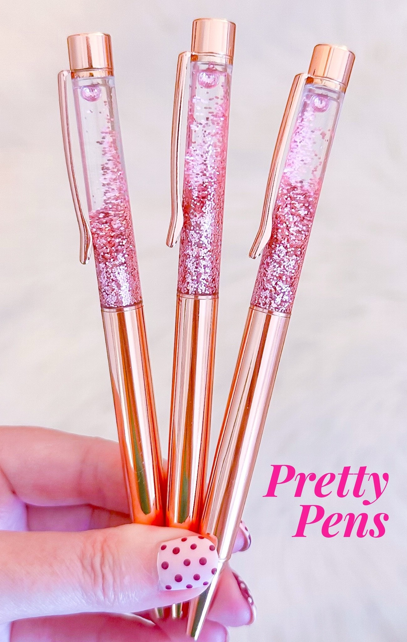 Pretty Pens that write pretty! Rose Gold with Glitter! They come in a set of 3 or 4  

Put one in my purse, one in my Bible case & gave one to my mama! 

#LTKSeasonal #LTKStyleTip #LTKFindsUnder50