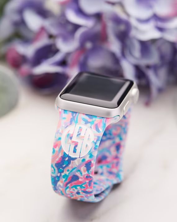 Lilly Inspired Apple Watch Band, Floral Apple Watch Band, Fits All Series, Silicone Monogrammed W... | Etsy (US)