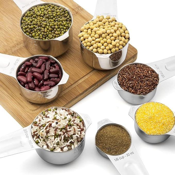 Measuring Cups Set of 7 with 1/8 Cup Coffee Scoop, 1Easylife Stainless Steel Metal Measuring Cup, 7  | Amazon (US)