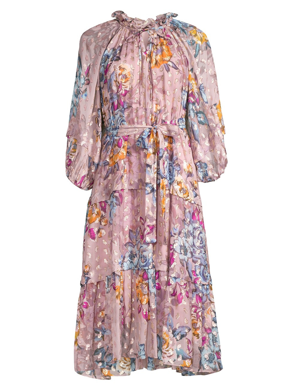 Women's Mallory Tie-Waist Floral Dress - Dusty Pink Multi - Size Medium | Saks Fifth Avenue