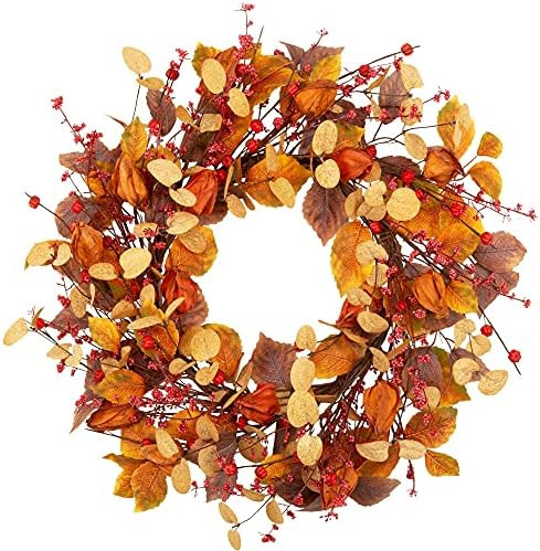 VGIA 18 Inch Fall Wreath Front Door Wreath with Cape Gooseberries Artificial Autumn Wreath with F... | Amazon (US)