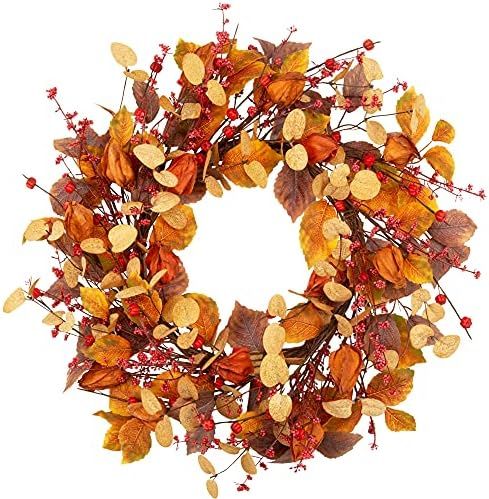 VGIA 18 Inch Fall Wreath Front Door Wreath with Cape Gooseberries Artificial Autumn Wreath with F... | Amazon (US)