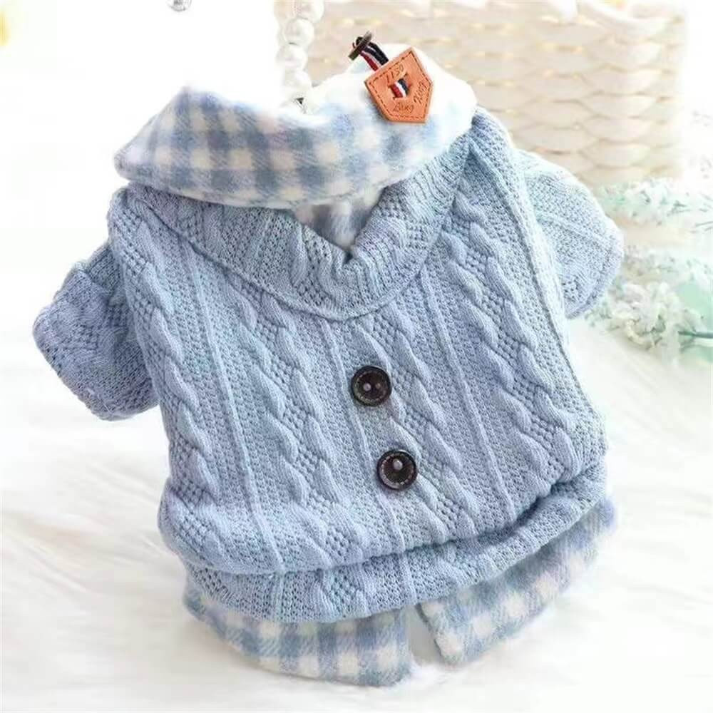 Cozy Knitted Dog Sweater with Plaid Collar – Available in Pink & Blue | FunnyFuzzy Affiliate Program