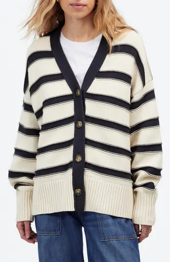 Madewell Stripe Oversize Cotton Cardigan in Cream Navy Stripe at Nordstrom Rack, Size Large | Nordstrom Rack