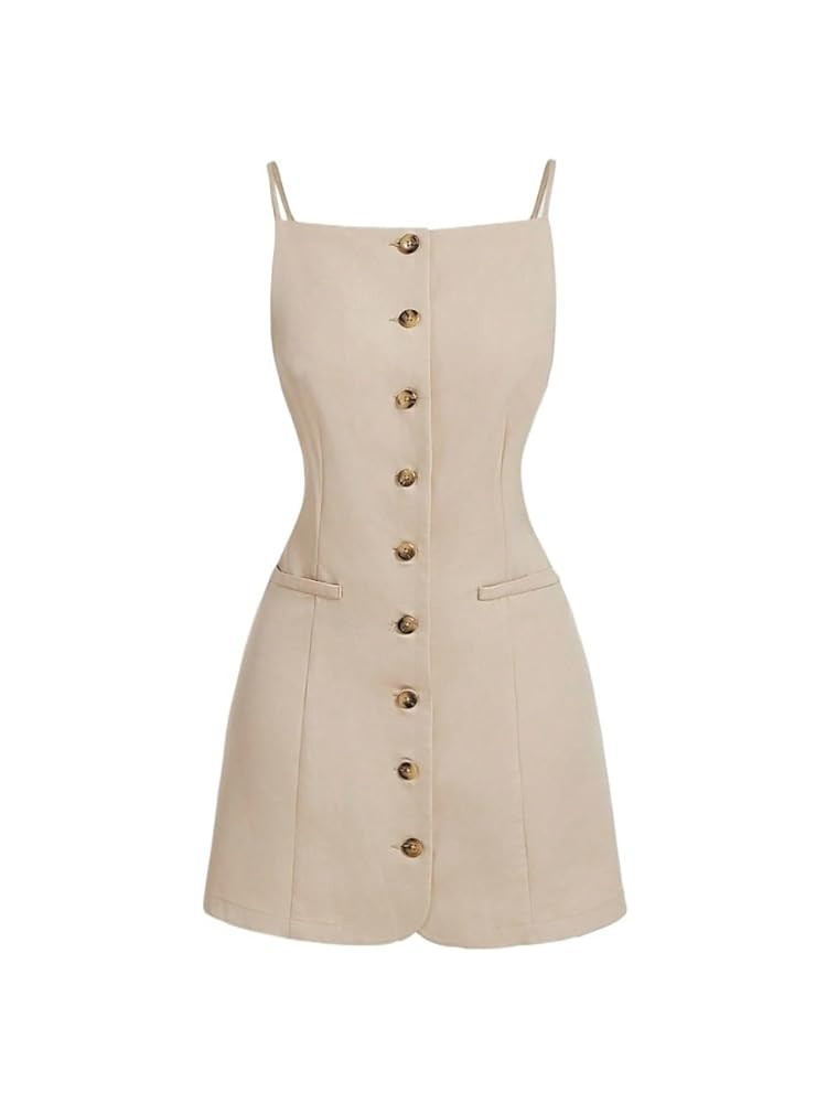 Women's 2025 Summer Fashion Cami Dresses Spaghetti Strap Casual Button Front Mini Dress | Amazon (US)