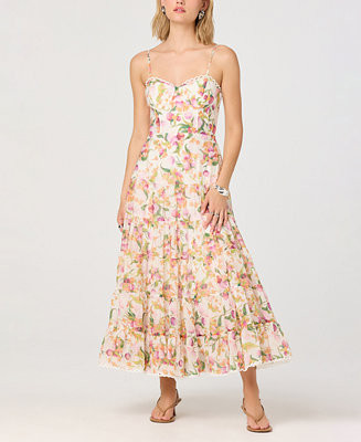 ASTR the Label Women's Sweetheart Neck Floral A-Line Tiered Midi Dress - Macy's | Macy's