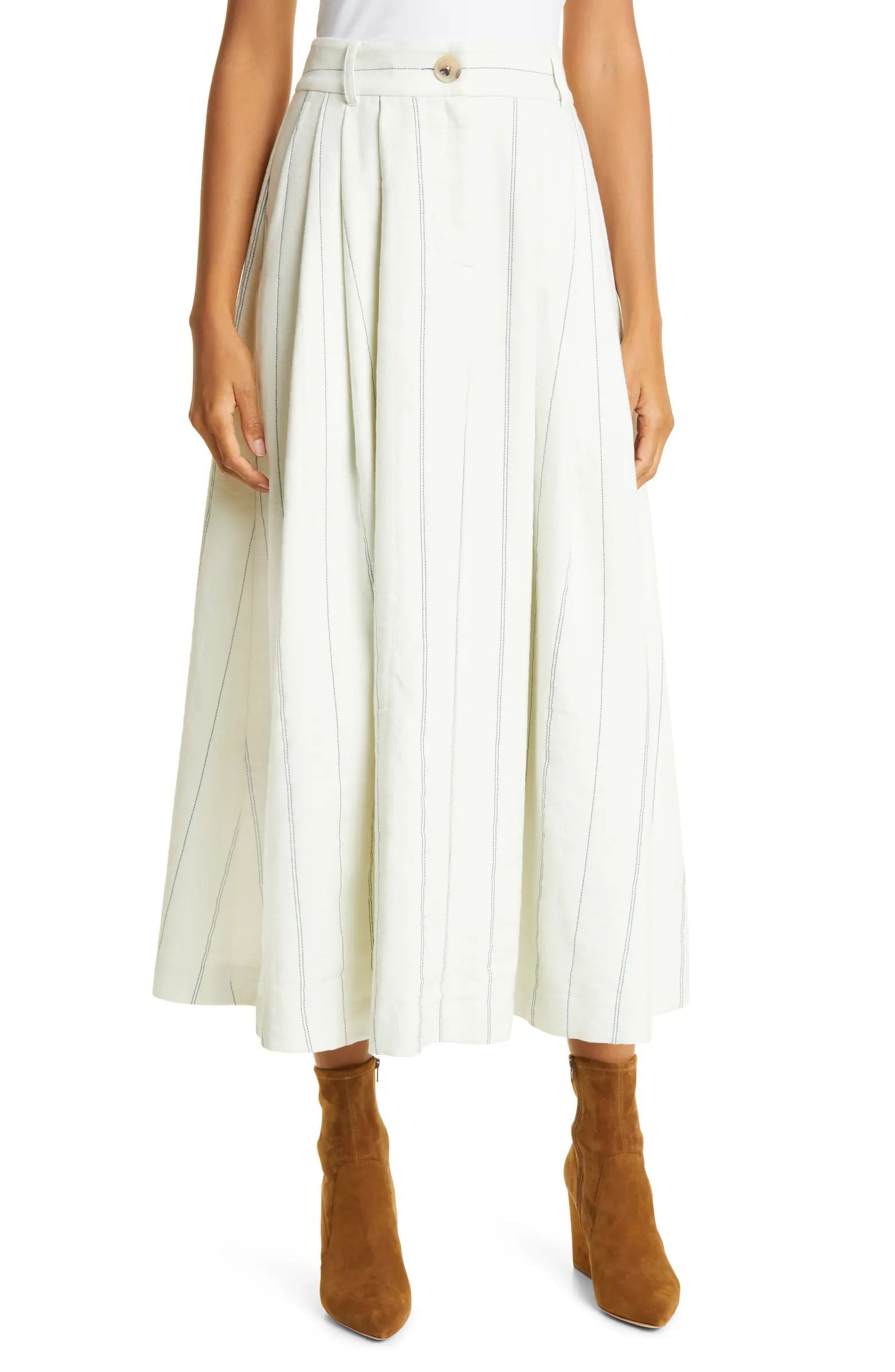 Stripe Cotton & Linen A-Line Skirt | Nordstrom
