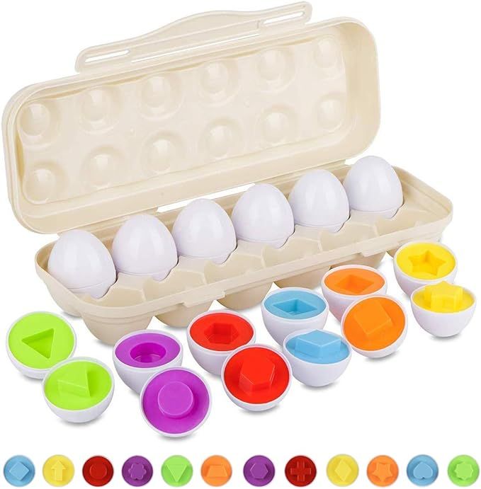Hhyn Matching Eggs Set with Beige Eggs Holder, Upgraded Toddler Egg Toys Learning Shapes and Colo... | Amazon (US)
