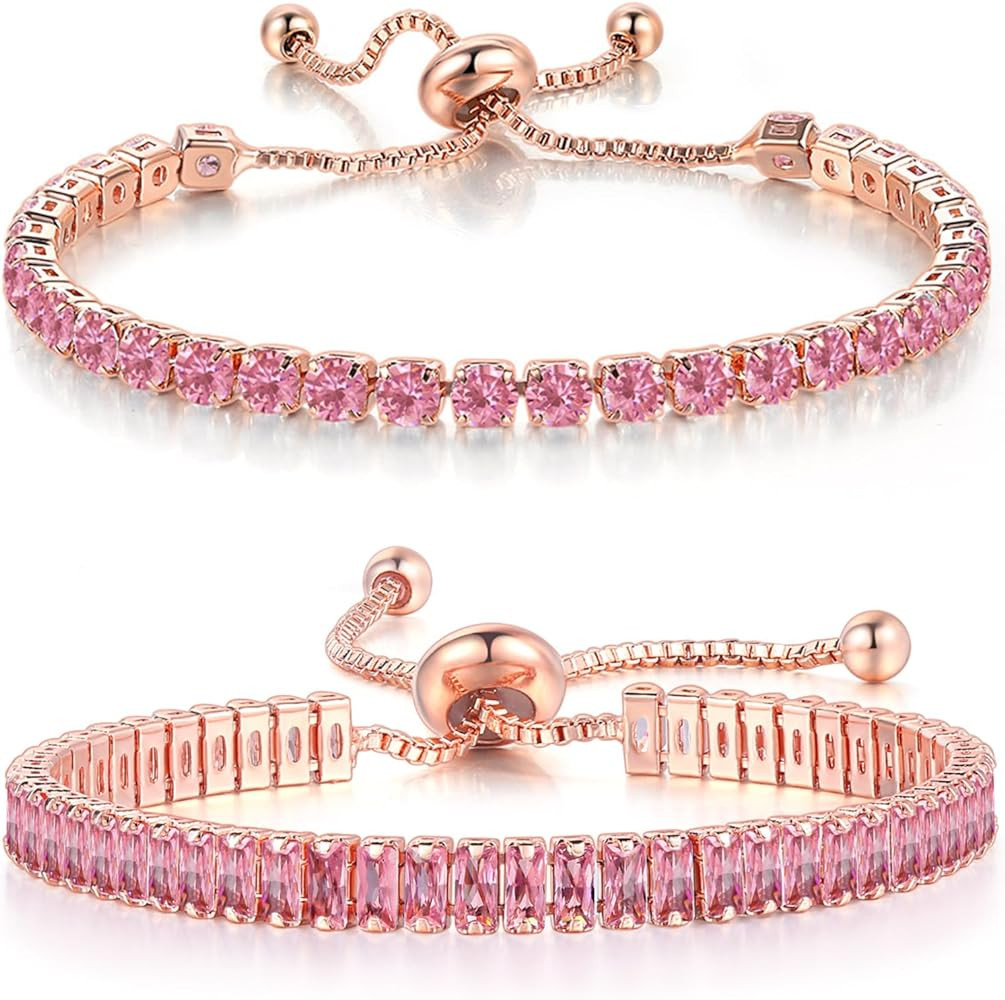 Tennis Bracelets for Women White Gold Plated Diamond AAA+ Cubic Zirconia CZ Dainty Classic Adjust... | Amazon (US)