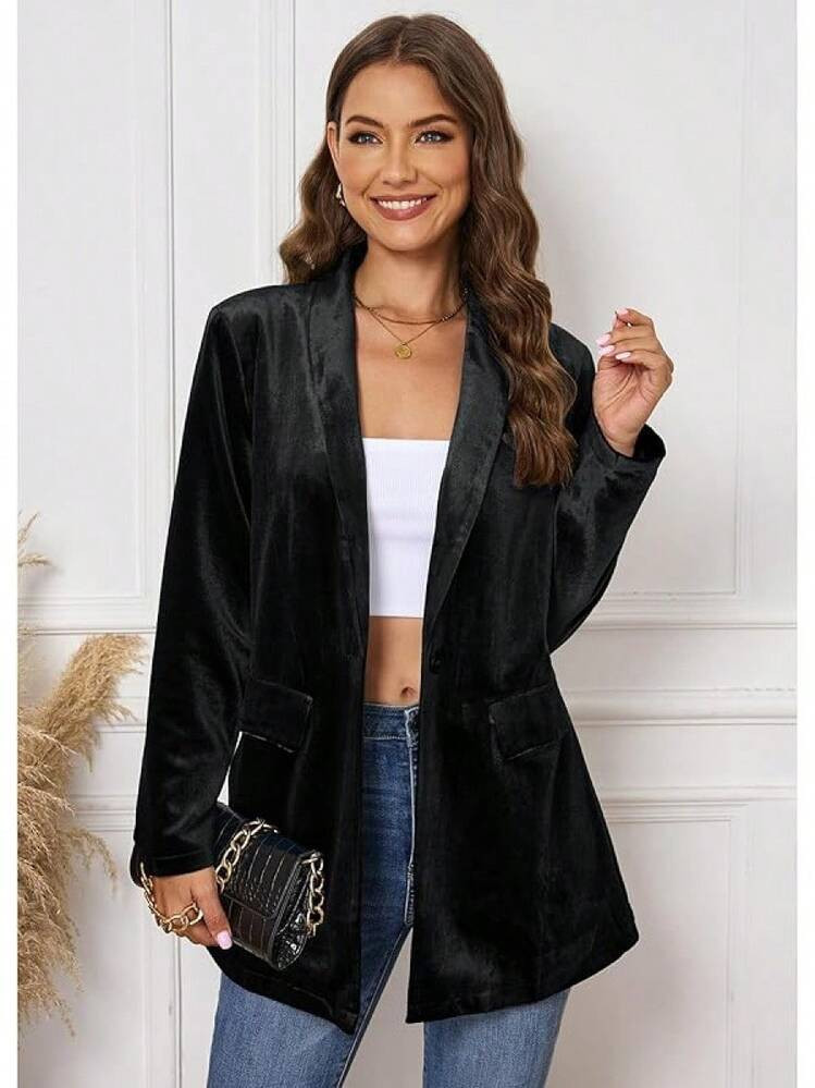 Velvet Blazers Jackets Women Business Casual Oversized Long Suit Dressy Cardigan Work Office | SHEIN
