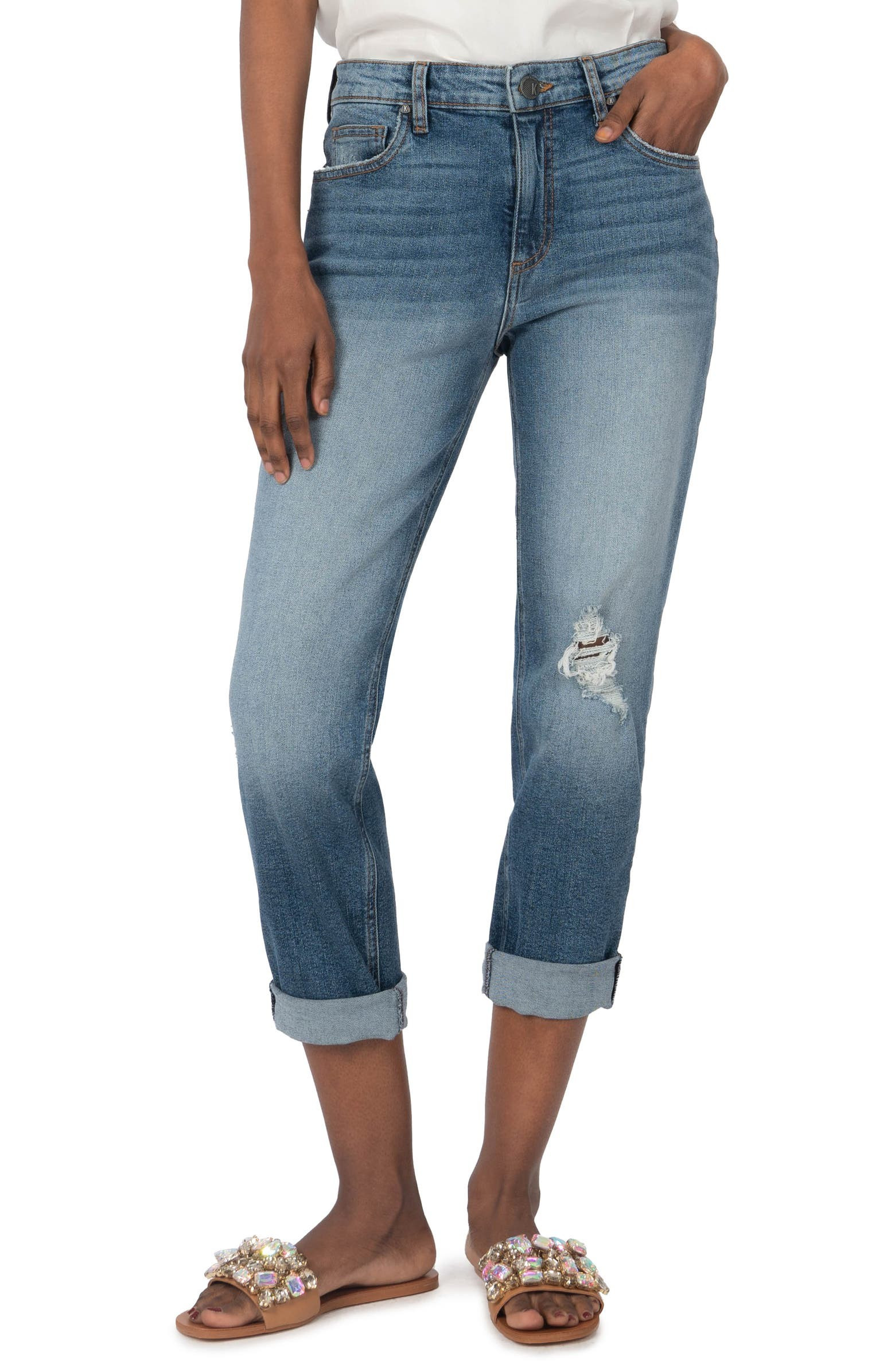 Rachel High Waist Roll Cuff Cropped Mom Jeans | Nordstrom