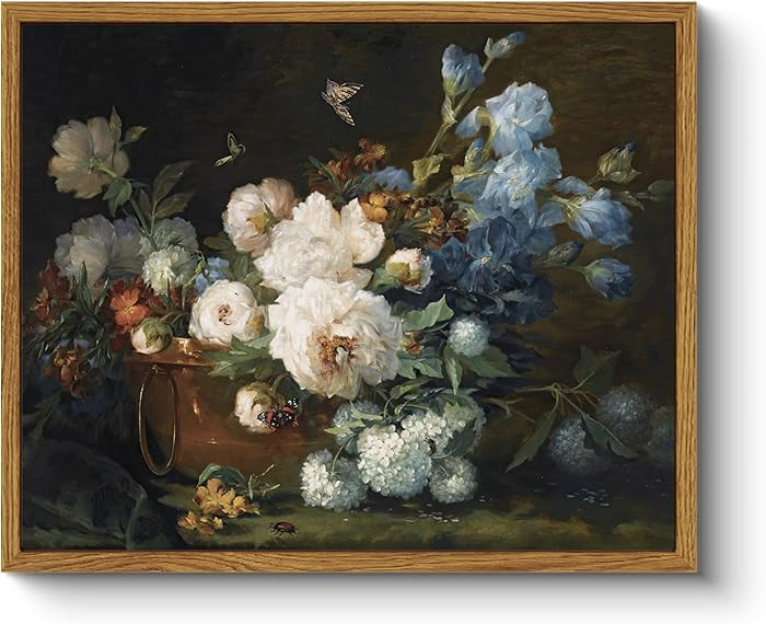 ARPEOTCY Vintage Framed Canvas Wall Art, Bathroom Hydrangea Peonies Floral Pictures Retro Wall De... | Amazon (US)