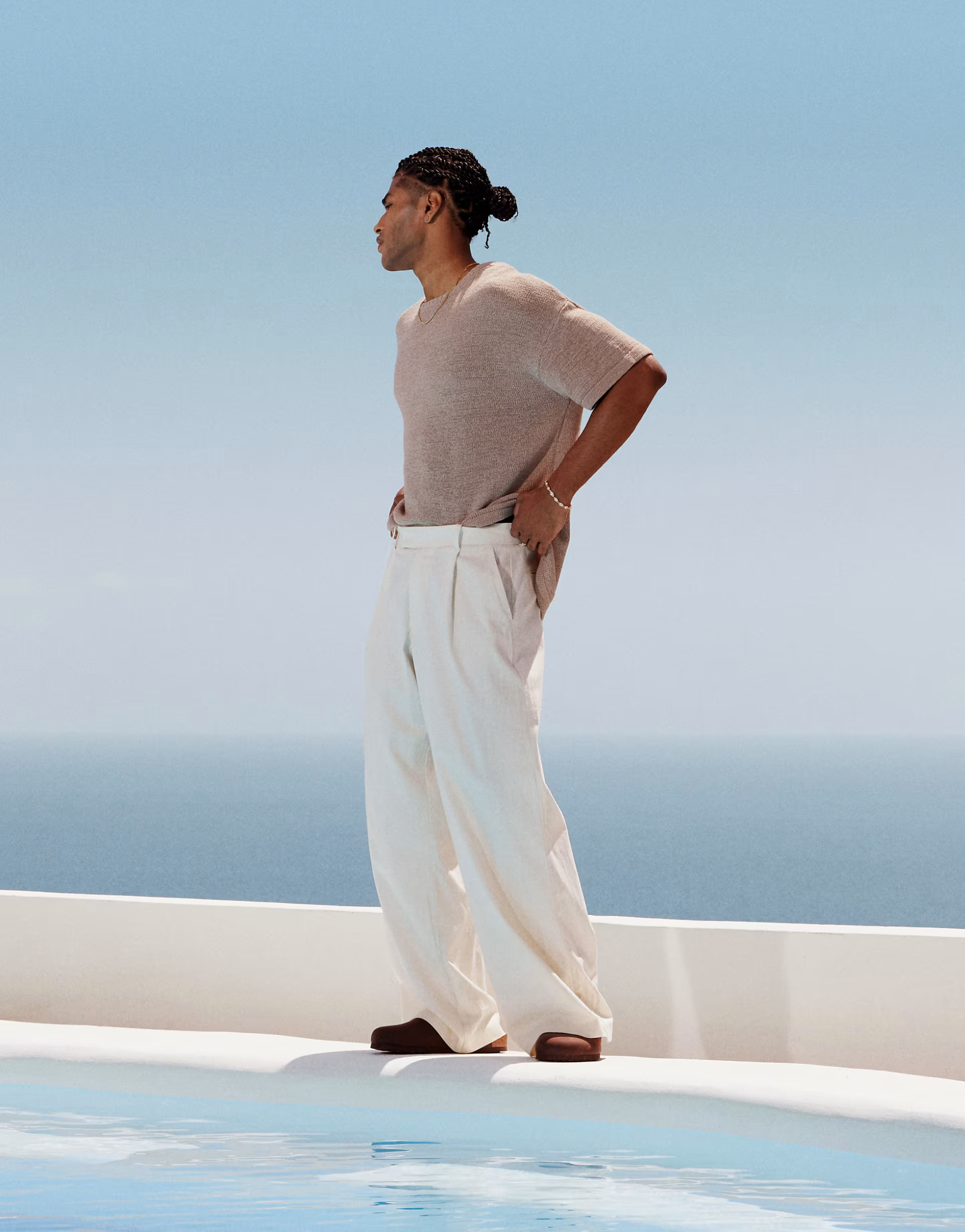 ASOS DESIGN smart wide leg linen blend trousers with front pleat in white | ASOS | ASOS (Global)